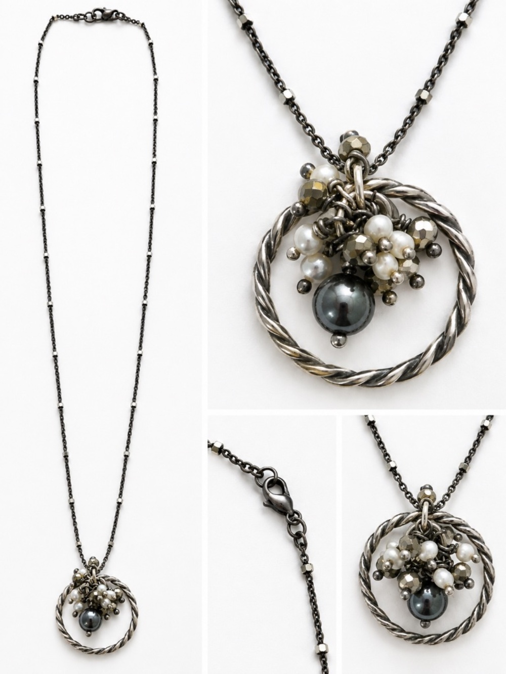 Mixed Metal Pearl Cluster Pendant Necklace